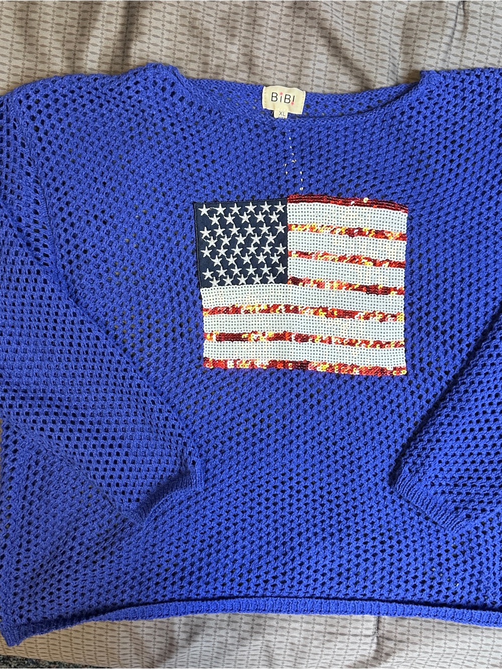 BiBi Royal Blue Open-Knit Pullover with Sequin Detail